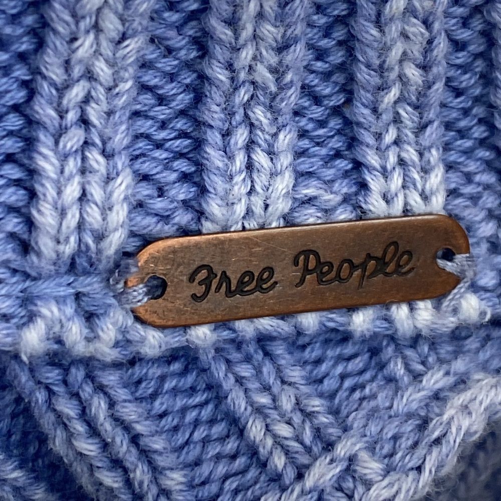 Free People Blue Oversized Slouchy Off-the-Shoulder Cotton Sweater XS Open Back - Picture 6 of 11